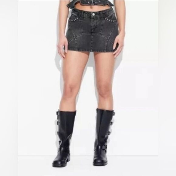 WILD FABLE Studded Western Micro Mini Skort Black Wash - Size XXL - Picture 1 of 11